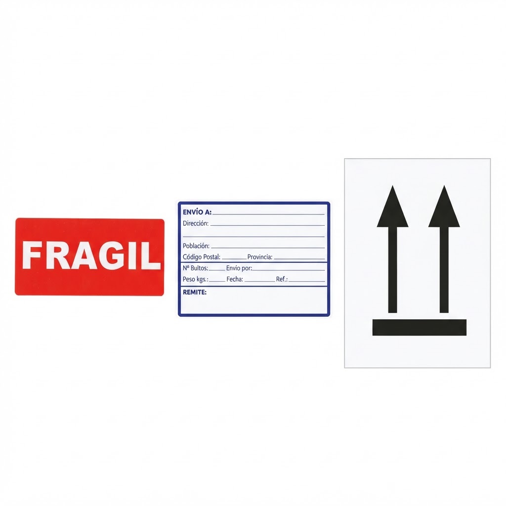 Etiquetas frágil, de dirección y de flechas